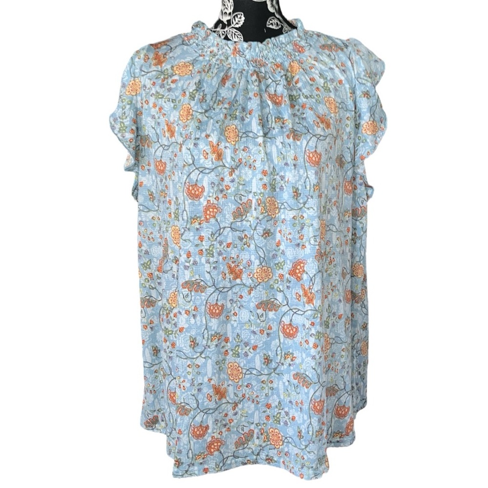 Melloday Floral Ruffle Neck Top